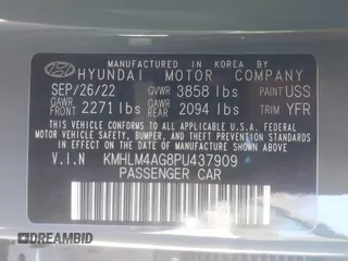 2023 Hyundai Elantra SEL with VIN KMHLM4AG8PU437909, listed as a IAAI auction lot 41869596 with 54,031 mi miles and . Bid and sale history available at DreamBid. Image 9.