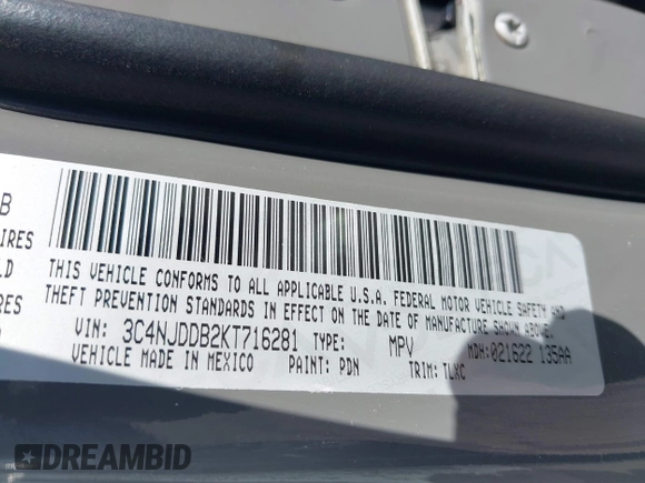 2019 Jeep Compass Trailhawk with VIN 3C4NJDDB2KT716281, listed as a IAAI auction lot 41840458 with 89,246 mi miles and . Bid and sale history available at DreamBid. Image 9.