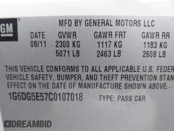 2012 Cadillac CTS Luxury с VIN 1G6DG5E57C0107018, выставлен на аукционе IAAI как лот 41554564 с пробегом 101 256 миль миль и . История ставок и продаж доступна на DreamBid. Изображение 9.