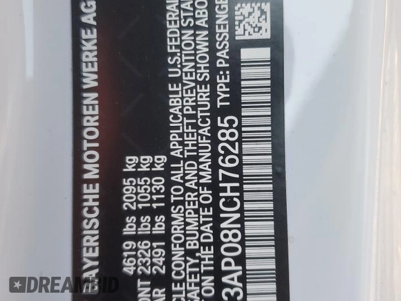 2022 BMW 4 Series 430i xDrive with VIN WBA73AP08NCH76285, listed as a Copart auction lot 85559554 with 25,366 mi miles and Salvage Title. Bid and sale history available at DreamBid. Image 13.