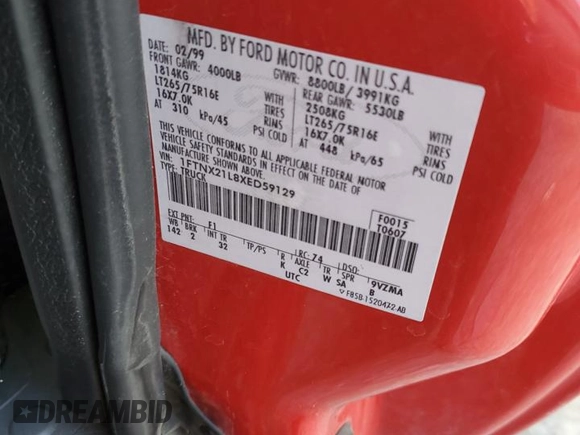 1999 Ford F-250 XL с VIN 1FTNX21L8XED59129, выставлен на аукционе Copart как лот 88079295 с пробегом 135 060 миль миль и Списание • Salvage title. История ставок и продаж доступна на DreamBid. Изображение 14.