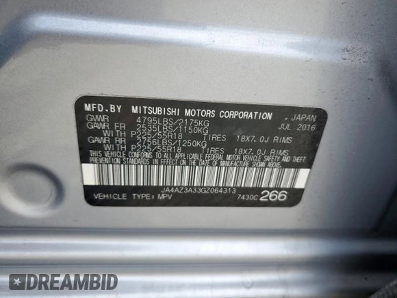 2016 Mitsubishi Outlander SE с VIN JA4AZ3A33GZ064313, выставлен на аукционе Copart как лот 62855715 с пробегом Не указан миль и Чистый • Clean title. История ставок и продаж доступна на DreamBid. Изображение 13.
