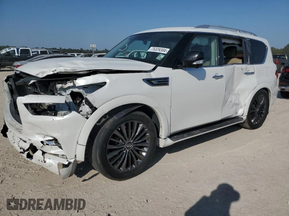 2021 Infiniti QX80 LUXE with VIN JN8AZ2AF2M9715442, listed as a Copart auction lot 75329304 with 26,125 mi miles and Salvage Title. Bid and sale history available at carsss.com. Image 1.