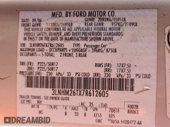 2007 Lincoln MKZ z VIN 3LNHM26TX7R612605, wystawiony jako Copart lot #46475475 z przebiegiem 204 122 mil mil oraz Szkoda całkowita • Salvage title. Historia ofert i sprzedaży dostępna na DreamBid. Obrazek 14.
