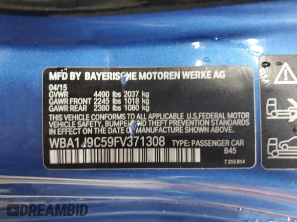 2015 BMW 2 Series M235i xDrive with VIN WBA1J9C59FV371308, listed as a Copart auction lot 77836744 with 89,334 mi miles and Clean Title. Bid and sale history available at carsss.com. Image 12.