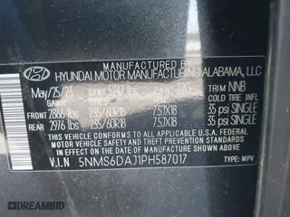 2023 Hyundai Santa Fe XRT with VIN 5NMS6DAJ1PH587017, listed as a IAAI auction lot 41596810 with 11,171 mi miles. Bid and sale history available at carsss.com. Image 9.