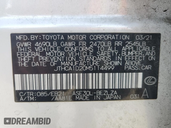 2021 Lexus IS 300 z VIN JTHCA1D20M5114499, wystawiony jako Copart lot #62119075 z przebiegiem 77 530 mil mil oraz Szkoda całkowita • Salvage title. Historia ofert i sprzedaży dostępna na DreamBid. Obrazek 13.