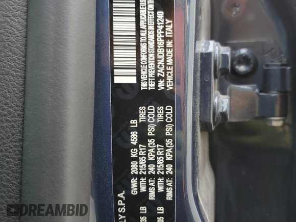 2023 Jeep Renegade Latitude with VIN ZACNJDB16PPP41240, listed as a Copart auction lot 43186095 with 21,257 mi miles and Salvage Title. Bid and sale history available at carsss.com. Image 12.
