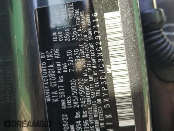 2022 Kia Telluride EX with VIN 5XYP3DHC3NG297116, listed as a Copart auction lot 49683225 with 39,642 mi miles and Salvage Title. Bid and sale history available at carsss.com. Image 13.