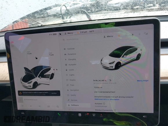 2021 Tesla Model 3 Standard Range Plus z VIN 5YJ3E1EA5MF977437, wystawiony jako IAAI lot #40297512 z przebiegiem 72 039 mil mil oraz . Historia ofert i sprzedaży dostępna na DreamBid. Obrazek 7.