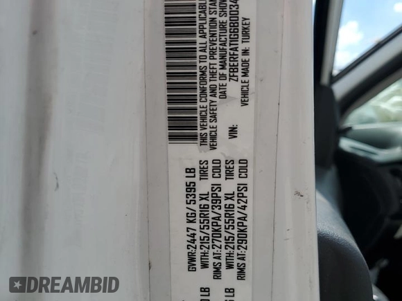 2016 Ram ProMaster City Cargo Tradesman with VIN ZFBERFAT1G6B00340, listed as a Copart auction lot 69649894 with 235,619 mi miles and Salvage Title. Bid and sale history available at DreamBid. Image 16.