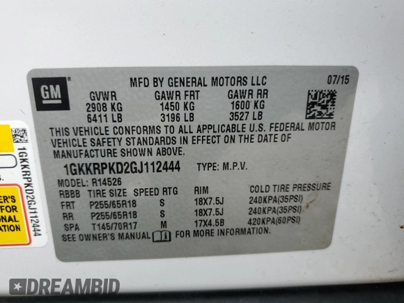 2016 GMC Acadia SLE with VIN 1GKKRPKD2GJ112444, listed as a Copart auction lot 51787635 with 202,829 mi miles and Salvage Title. Bid and sale history available at carsss.com. Image 13.