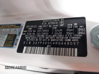 2024 Kia Telluride EX X-Line с VIN 5XYP3DGC4RG448097, выставлен на аукционе IAAI как лот 42261602 с пробегом 29 217 миль миль и . История ставок и продаж доступна на DreamBid. Изображение 9.