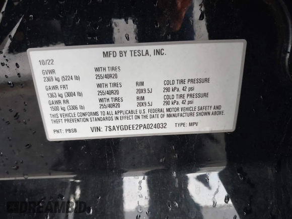 2023 Tesla Model Y Long Range with VIN 7SAYGDEE2PA024032, listed as a IAAI auction lot 41213403 with 23,418 mi miles and . Bid and sale history available at DreamBid. Image 9.