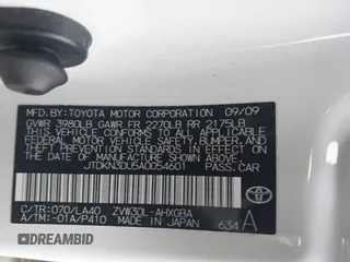 2010 Toyota Prius II with VIN JTDKN3DU5A0054601, listed as a IAAI auction lot 41670677 with 117,321 mi miles. Bid and sale history available at carsss.com. Image 9.