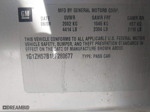 2008 Chevrolet Malibu LT w/1LT with VIN 1G1ZH57B18F280677, listed as a IAAI auction lot 41820330 with 242,037 mi miles. Bid and sale history available at carsss.com. Image 9.