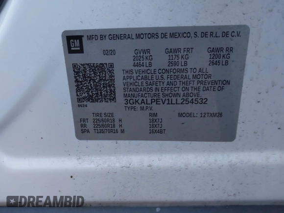 2020 GMC Terrain SLT z VIN 3GKALPEV1LL254532, wystawiony jako IAAI lot #41776655 z przebiegiem 182 687 mil mil oraz . Historia ofert i sprzedaży dostępna na DreamBid. Obrazek 9.