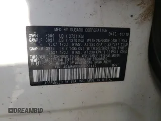 2019 Subaru Ascent Touring with VIN 4S4WMARD6K3451442, listed as a Copart auction lot 58304355 with Not provided miles and Non repairable. Bid and sale history available at DreamBid. Image 13.