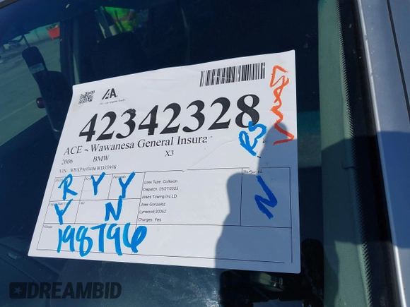 2006 BMW X3 3.0i z VIN WBXPA93406WD33938, wystawiony jako IAAI lot #42342328 z przebiegiem 198 796 mil mil oraz . Historia ofert i sprzedaży dostępna na DreamBid. Obrazek 12.