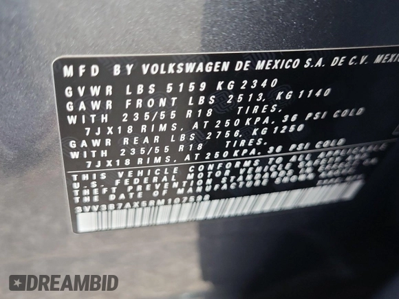 2024 Volkswagen Tiguan SE with VIN 3VV3B7AX5RM107598, listed as a IAAI auction lot 42796418 with 25,762 mi miles and . Bid and sale history available at DreamBid. Image 1.