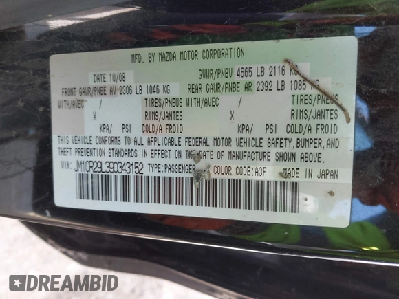 2009 Mazda 5 Touring с VIN JM1CR29L390343152, выставлен на аукционе IAAI как лот 42270476 с пробегом 176 292 миль миль и . История ставок и продаж доступна на DreamBid. Изображение 9.