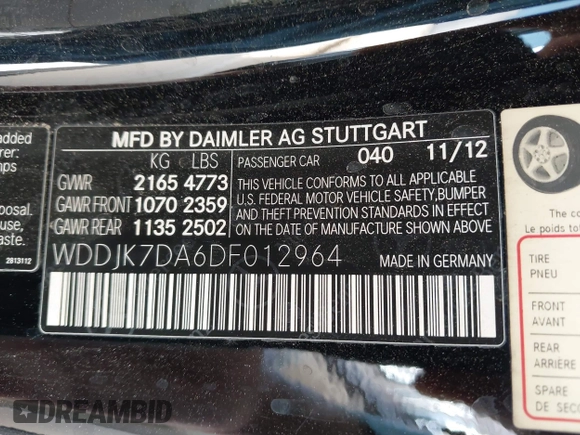 2013 Mercedes-Benz SL 550 with VIN WDDJK7DA6DF012964, listed as a IAAI auction lot 42012178 with 60,071 mi miles and . Bid and sale history available at DreamBid. Image 9.