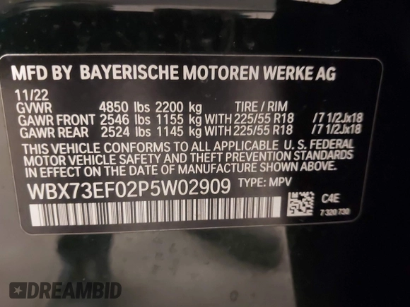 2023 BMW X1 xDrive28i with VIN WBX73EF02P5W02909, listed as a IAAI auction lot 41983574 with 14,743 mi miles. Bid and sale history available at carsss.com. Image 9.