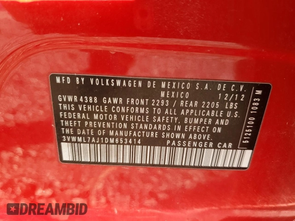 2013 Volkswagen Jetta SportWagen TDI w/Sunroof with VIN 3VWML7AJ1DM653414, listed as a Copart auction lot 84122984 with 50,333 mi miles and Salvage Title. Bid and sale history available at carsss.com. Image 12.