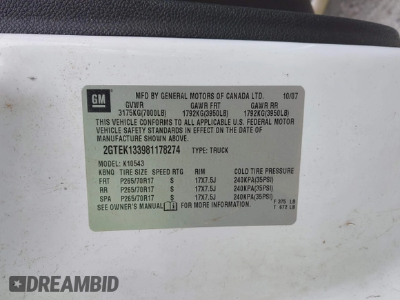 2008 GMC Sierra 1500 Work Truck z VIN 2GTEK133981178274, wystawiony jako IAAI lot #42146222 z przebiegiem 246 353 mil mil oraz . Historia ofert i sprzedaży dostępna na DreamBid. Obrazek 9.