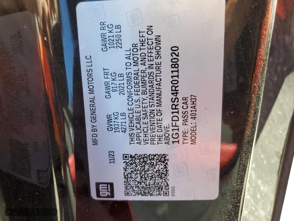 2024 Chevrolet Camaro 2LT with VIN 1G1FD1RS4R0118020, listed as a Copart auction lot 75322484 with 11,035 mi miles and Salvage Title. Bid and sale history available at carsss.com. Image 15.