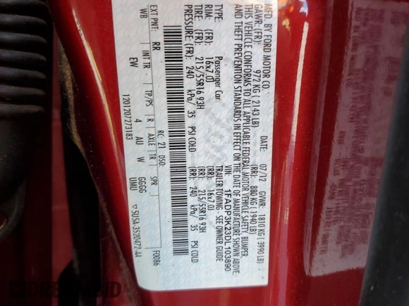 2013 Ford Focus SE with VIN 1FADP3K23DL103890, listed as a Copart auction lot 51804025 with 150,082 mi miles and Salvage Title. Bid and sale history available at carsss.com. Image 12.