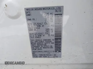2020 Nissan Rogue SL with VIN 5N1AT2MV4LC802529, listed as a IAAI auction lot 41357217 with 110,251 mi miles and . Bid and sale history available at DreamBid. Image 9.