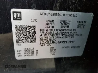 2023 GMC Yukon XL Denali with VIN 1GKS1JKL4PR215930, listed as a Copart auction lot 43771215 with 73,769 mi miles and Clean Title. Bid and sale history available at carsss.com. Image 13.