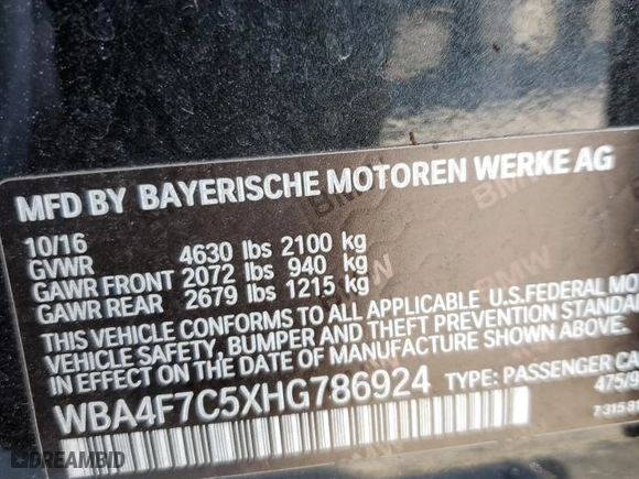 2017 BMW 4 Series 430i with VIN WBA4F7C5XHG786924, listed as a Copart auction lot 86157594 with 0 mi miles and Salvage Title. Bid and sale history available at carsss.com. Image 13.