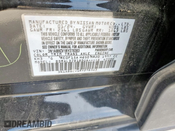 2024 Nissan Sentra SV with VIN 3N1AB8CV1RY278383, listed as a Copart auction lot 58337135 with 9,698 mi miles and Salvage title. Bid and sale history available at DreamBid. Image 12.
