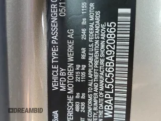 2011 BMW 3 Series 335i xDrive with VIN WBAPL5C56BA920865, listed as a Copart auction lot 57619265 with 102,448 mi miles and Salvage title. Bid and sale history available at DreamBid. Image 12.