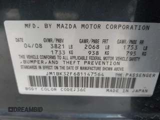2008 Mazda 3 i Touring Value with VIN JM1BK32F681147564, listed as a IAAI auction lot 41395994 with 199,337 mi miles and . Bid and sale history available at DreamBid. Image 9.
