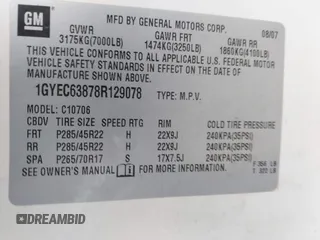 2008 Cadillac Escalade with VIN 1GYEC63878R129078, listed as a IAAI auction lot 41539282 with 162,979 mi miles. Bid and sale history available at carsss.com. Image 9.