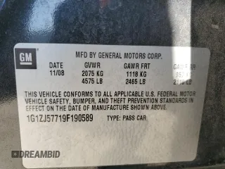 2009 Chevrolet Malibu 2LT with VIN 1G1ZJ57719F190589, listed as a Copart auction lot 55706305 with 149,781 mi miles and Salvage Title. Bid and sale history available at DreamBid. Image 12.