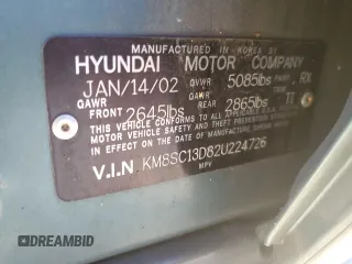 2002 Hyundai Santa Fe GLS with VIN KM8SC13D82U224726, listed as a Copart auction lot 74333924 with 113,107 mi miles and Salvage Title. Bid and sale history available at carsss.com. Image 14.