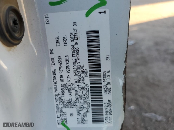 2016 Toyota Tundra 4WD Truck SR5 with VIN 5TFDW5F1XGX522519, listed as a Copart auction lot 47216595 with 203,017 mi miles and Salvage Title. Bid and sale history available at carsss.com. Image 13.
