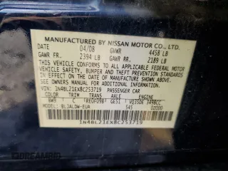 2008 Nissan Altima SE z VIN 1N4BL21EX8C253719, wystawiony jako Copart lot #44747425 z przebiegiem 180 886 mil mil oraz Szkoda całkowita • Salvage title. Historia ofert i sprzedaży dostępna na DreamBid. Obrazek 12.