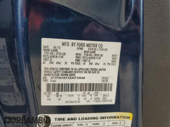 2013 Ford F-150 XL с VIN 1FTFW1EFXDKF35648, выставлен на аукционе Copart как лот 64216015 с пробегом 186 887 миль миль и Списание • Salvage title. История ставок и продаж доступна на DreamBid. Изображение 12.