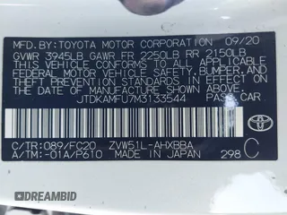 2021 Toyota Prius L Eco with VIN JTDKAMFU7M3133544, listed as a IAAI auction lot 41548653 with 115,214 mi miles and . Bid and sale history available at DreamBid. Image 9.