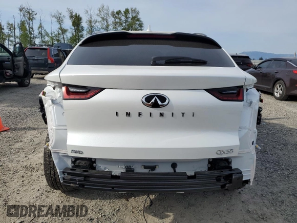 2025 Infiniti QX55 Essential with VIN 3PCAJ5KRXSF100301, listed as a Copart auction lot 54880725 with 1,425 mi miles and Salvage Title. Bid and sale history available at DreamBid. Image 6.