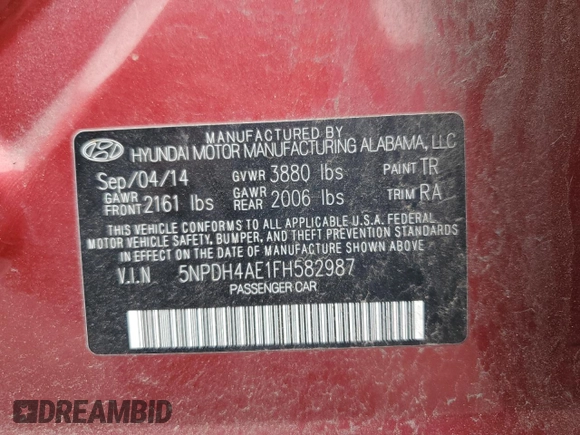 2015 Hyundai Elantra SE z VIN 5NPDH4AE1FH582987, wystawiony jako Copart lot #58307295 z przebiegiem 67 478 mil mil oraz Szkoda całkowita • Salvage title. Historia ofert i sprzedaży dostępna na DreamBid. Obrazek 12.
