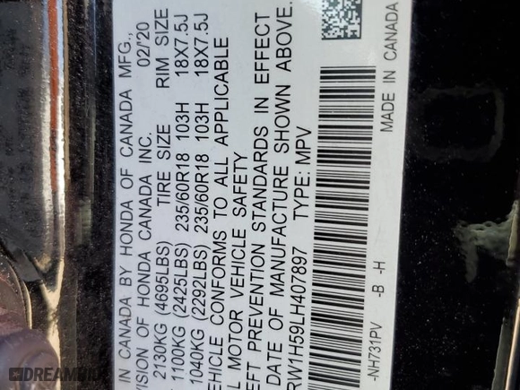 2020 Honda CR-V EX with VIN 2HKRW1H59LH407897, listed as a Copart auction lot 49830735 with 51,152 mi miles and Salvage Title. Bid and sale history available at carsss.com. Image 14.
