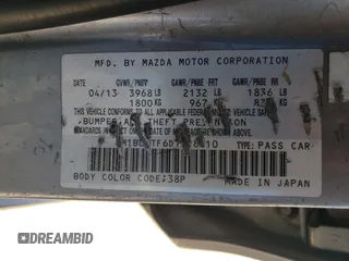 2013 Mazda 3 i SV with VIN JM1BL1TF6D1818810, listed as a Copart auction lot 56250385 with 218,119 mi miles and Clean title. Bid and sale history available at DreamBid. Image 12.