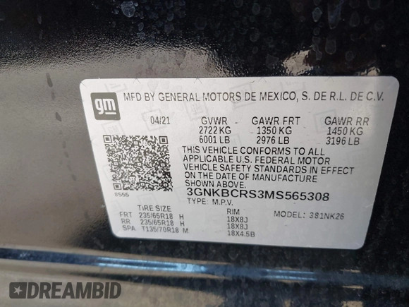 2021 Chevrolet Blazer LT z VIN 3GNKBCRS3MS565308, wystawiony jako IAAI lot #41675966 z przebiegiem 76 588 mil mil oraz . Historia ofert i sprzedaży dostępna na DreamBid. Obrazek 9.