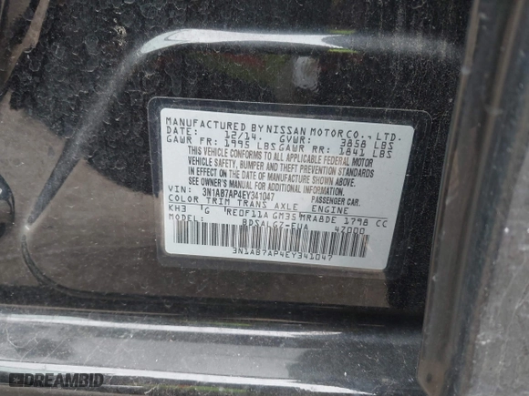 2014 Nissan Sentra SR with VIN 3N1AB7AP4EY341047, listed as a IAAI auction lot 41442591 with 152,429 mi miles. Bid and sale history available at carsss.com. Image 9.